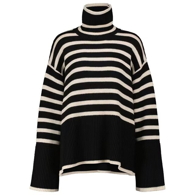Maglione a Righe | Collo Alto | Stile Elegante e Raffinato
