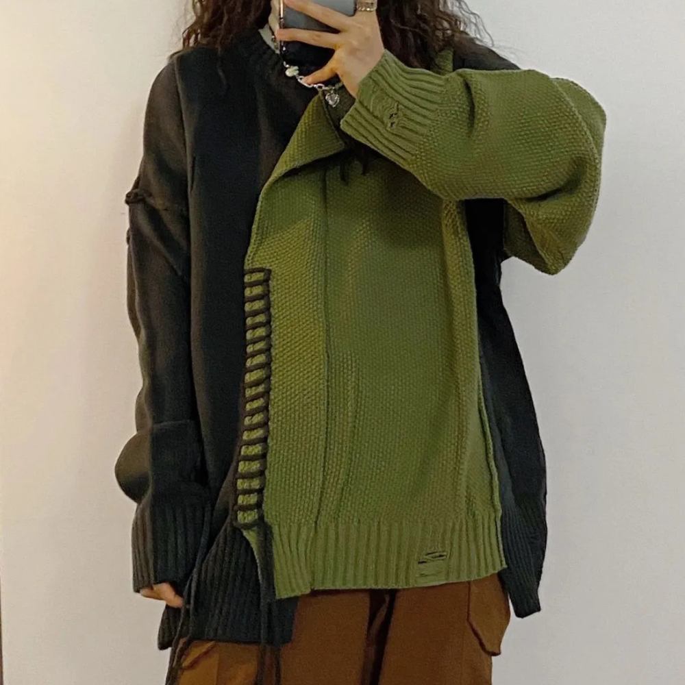 Maglione Oversize Donna | Bicolore Asimmetrico | Stile Urban e Trendy