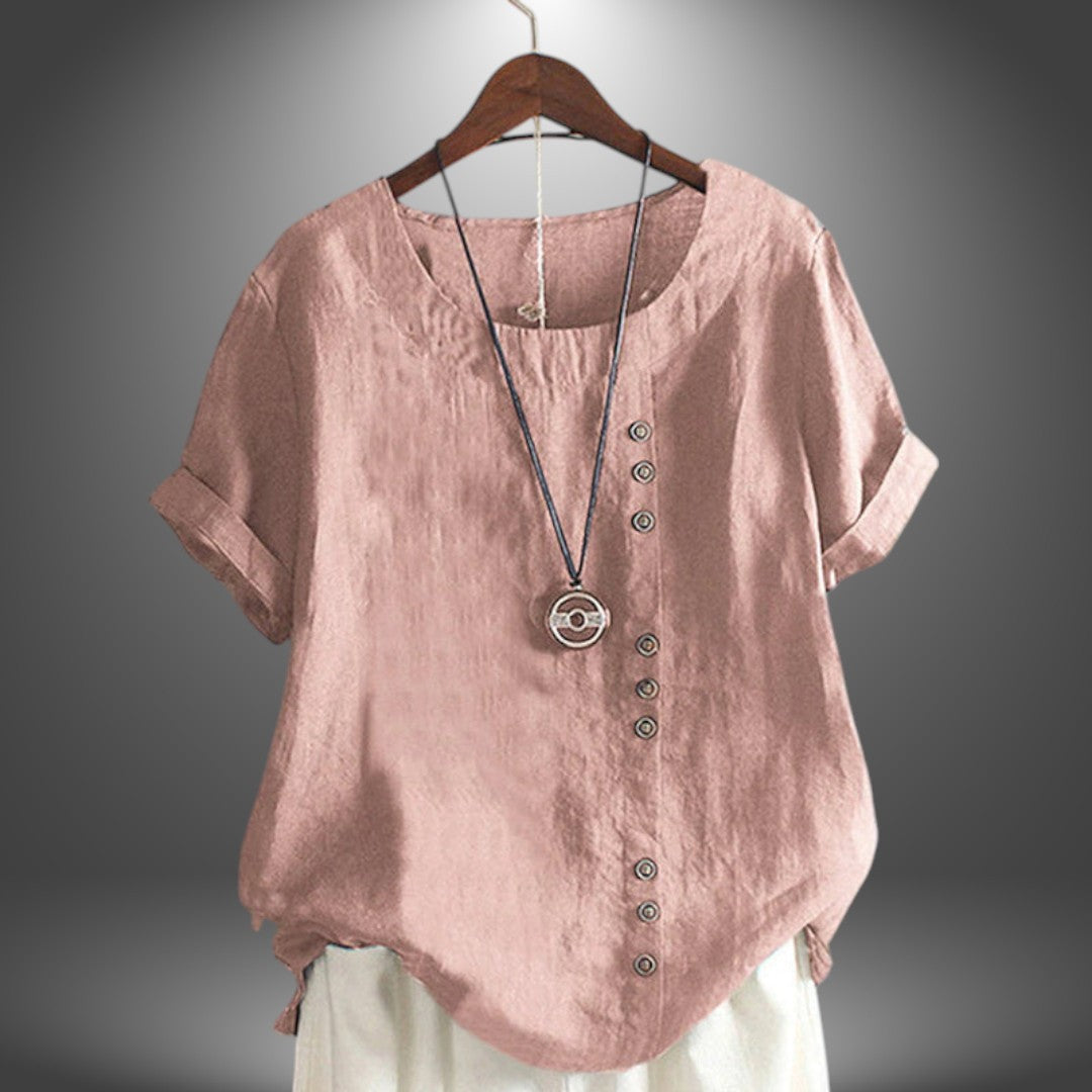 Blusa Lino con Bottoni Laterali