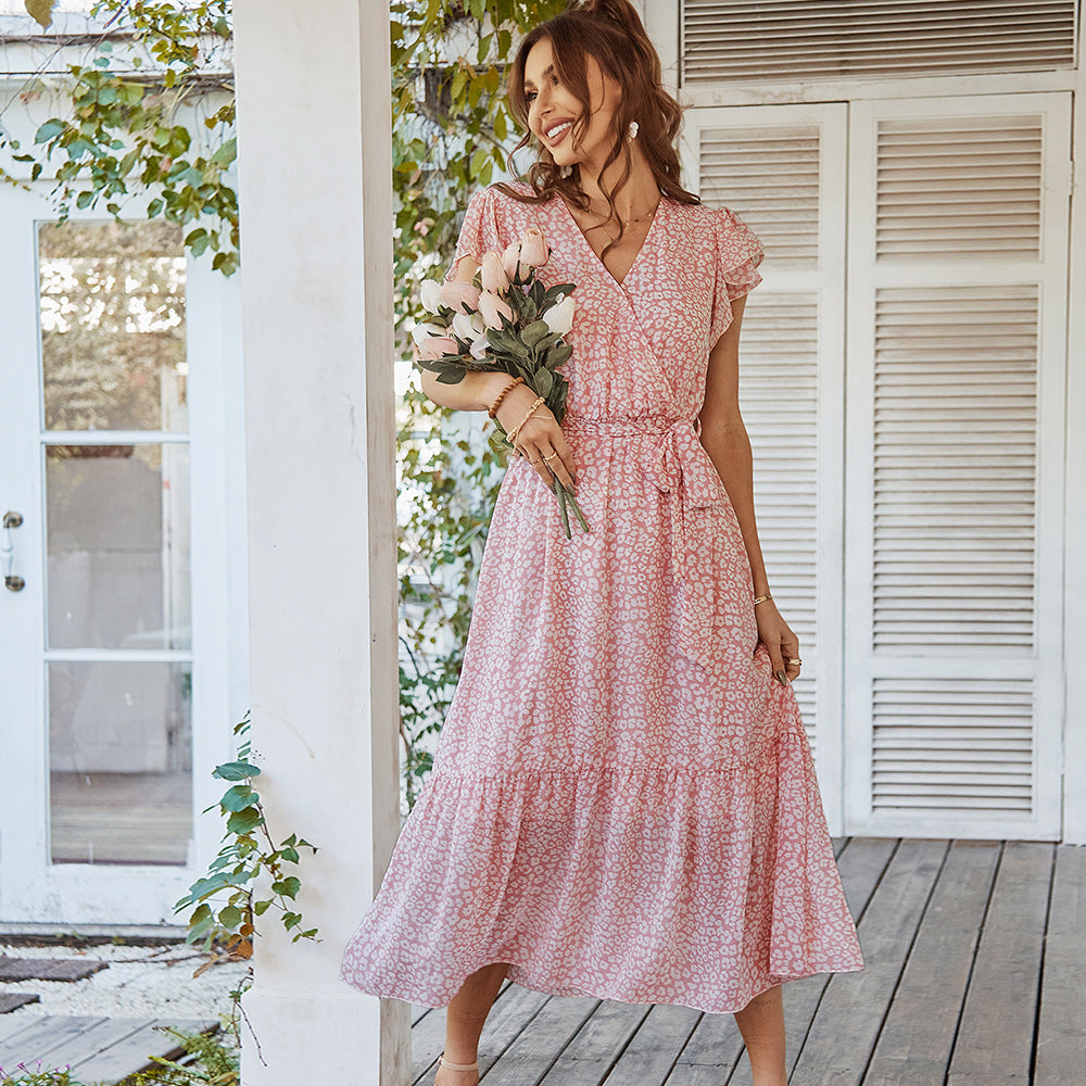Abito Midi Floreale con Cintura | Maniche Corte & Gonna a Balze | Country Chic