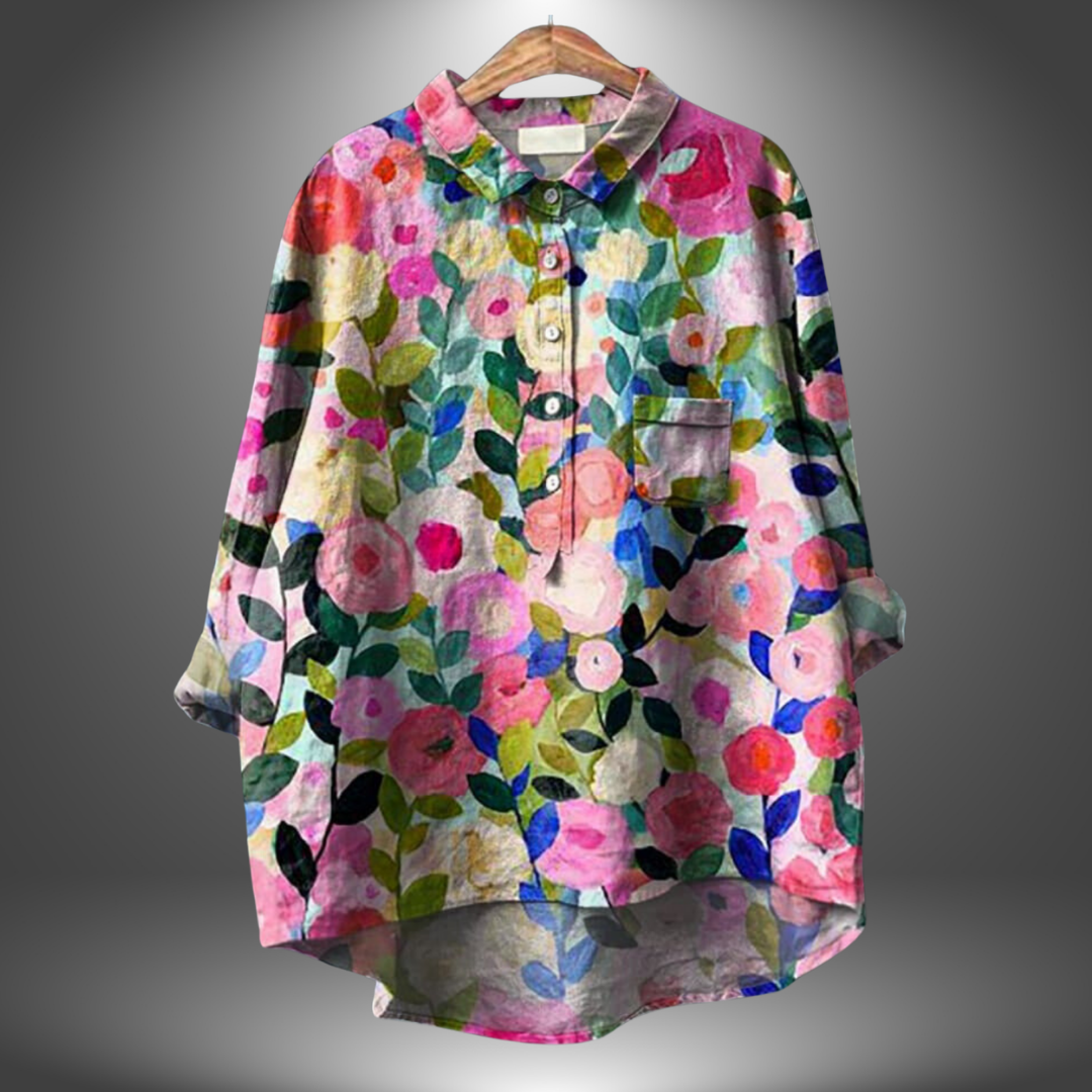 Camicia Oversize con Stampa Foglie
