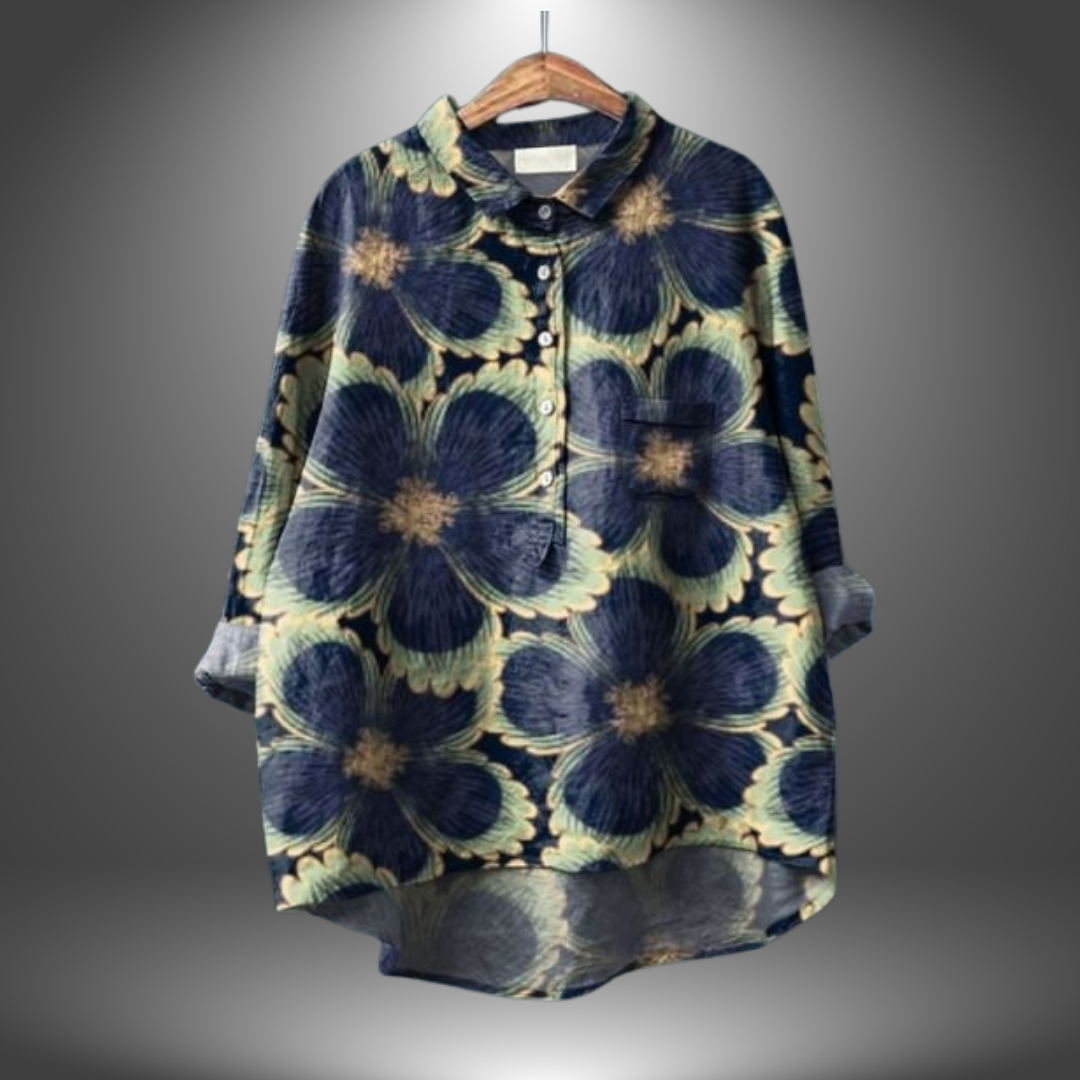 Camicia Oversize con Stampa Foglie