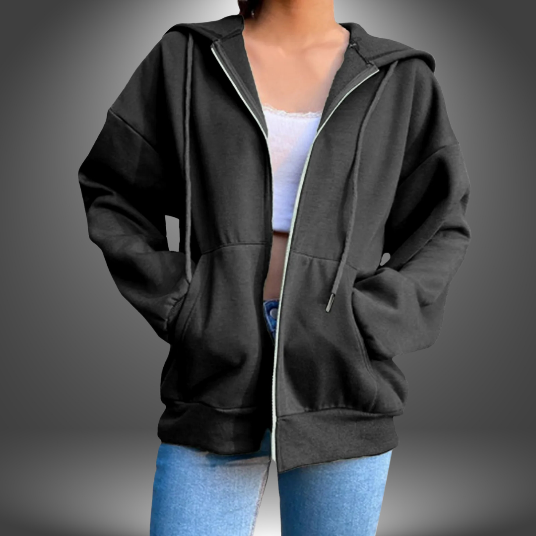 Felpa Oversize con Cappuccio e Zip