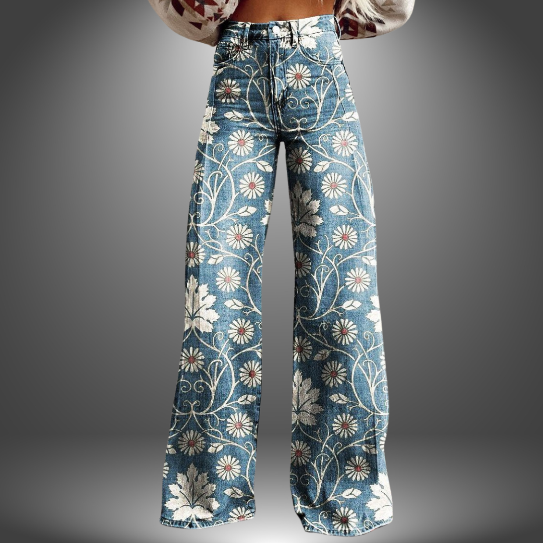 Jeans Stampati a Gamba Larga