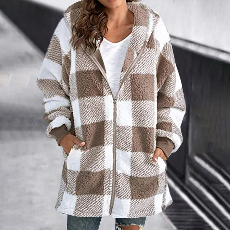 Giacca in Pile a Quadri | Stile Cozy-Chic | Perfetta per Look Casual e Caldi