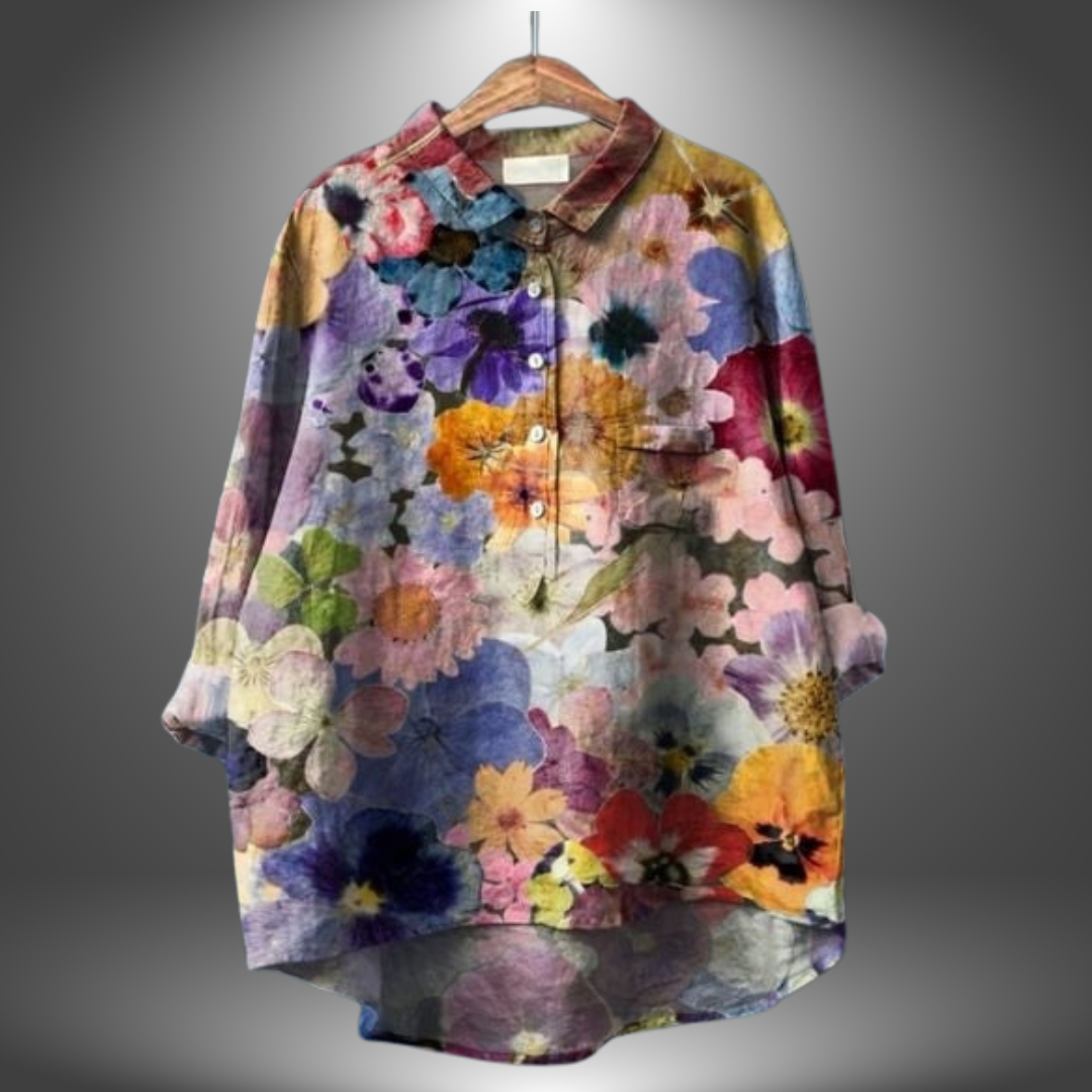 Camicia Oversize con Stampa Foglie