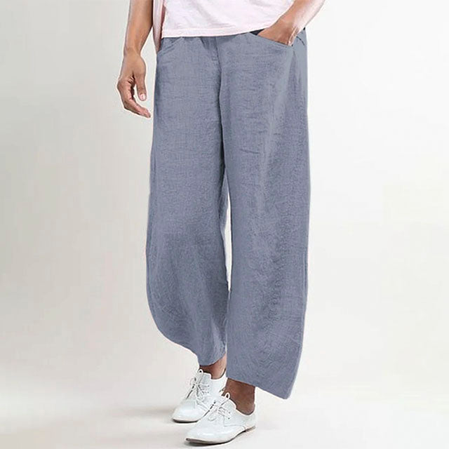 Pantaloni in Lino | Gamba Larga | Stile Casual e Rilassato