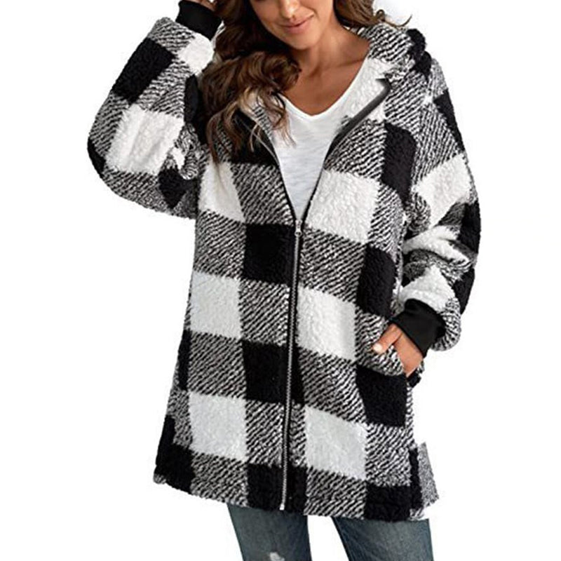 Giacca in Pile a Quadri | Stile Cozy-Chic | Perfetta per Look Casual e Caldi