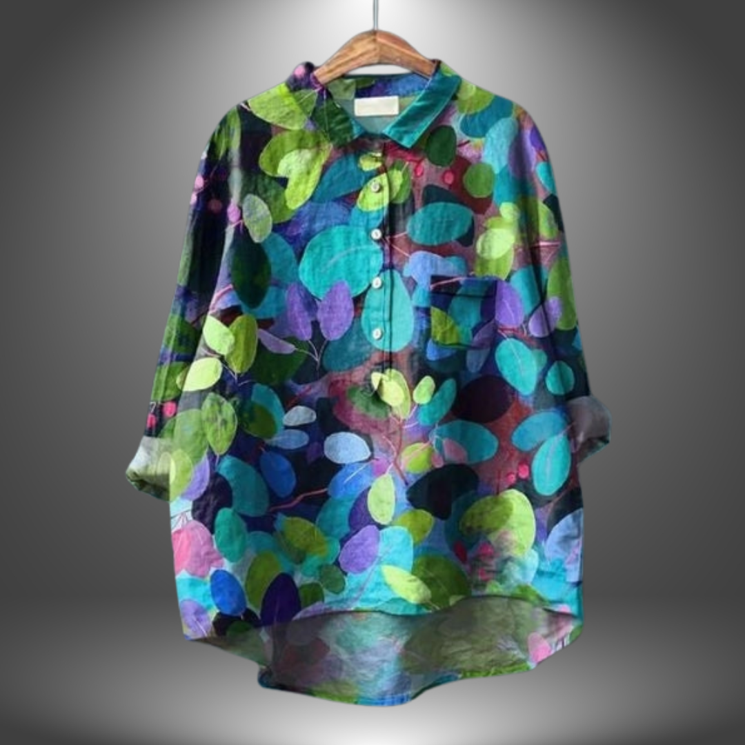 Camicia Oversize con Stampa Foglie
