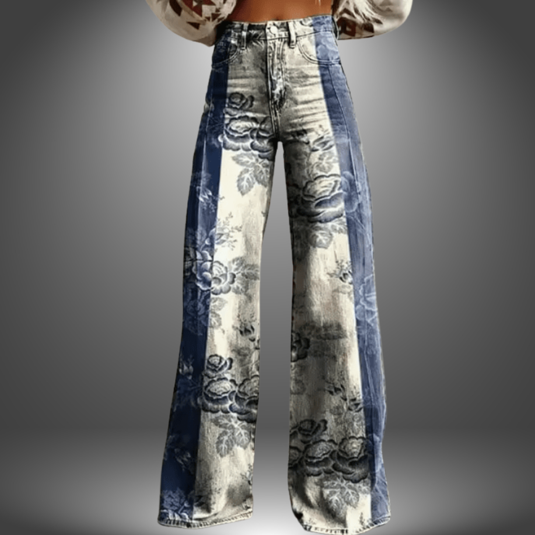 Jeans Floreali Gamba Larga Vintage