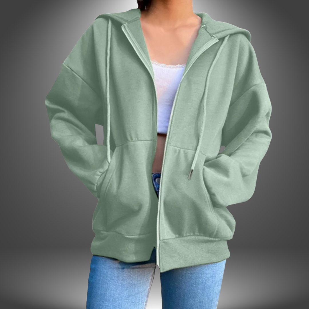 Felpa Oversize con Cappuccio e Zip
