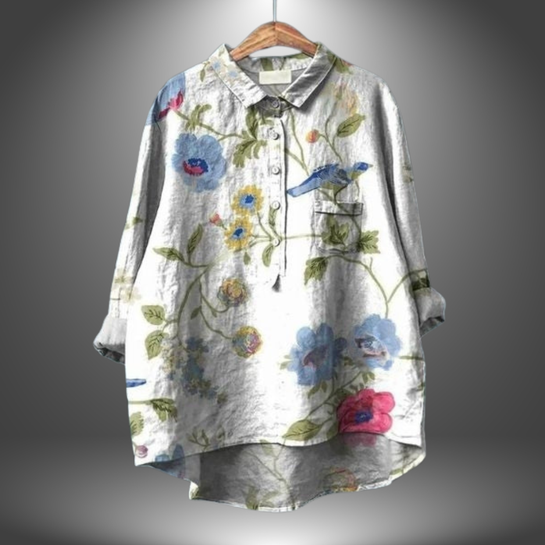 Camicia Oversize con Stampa Foglie