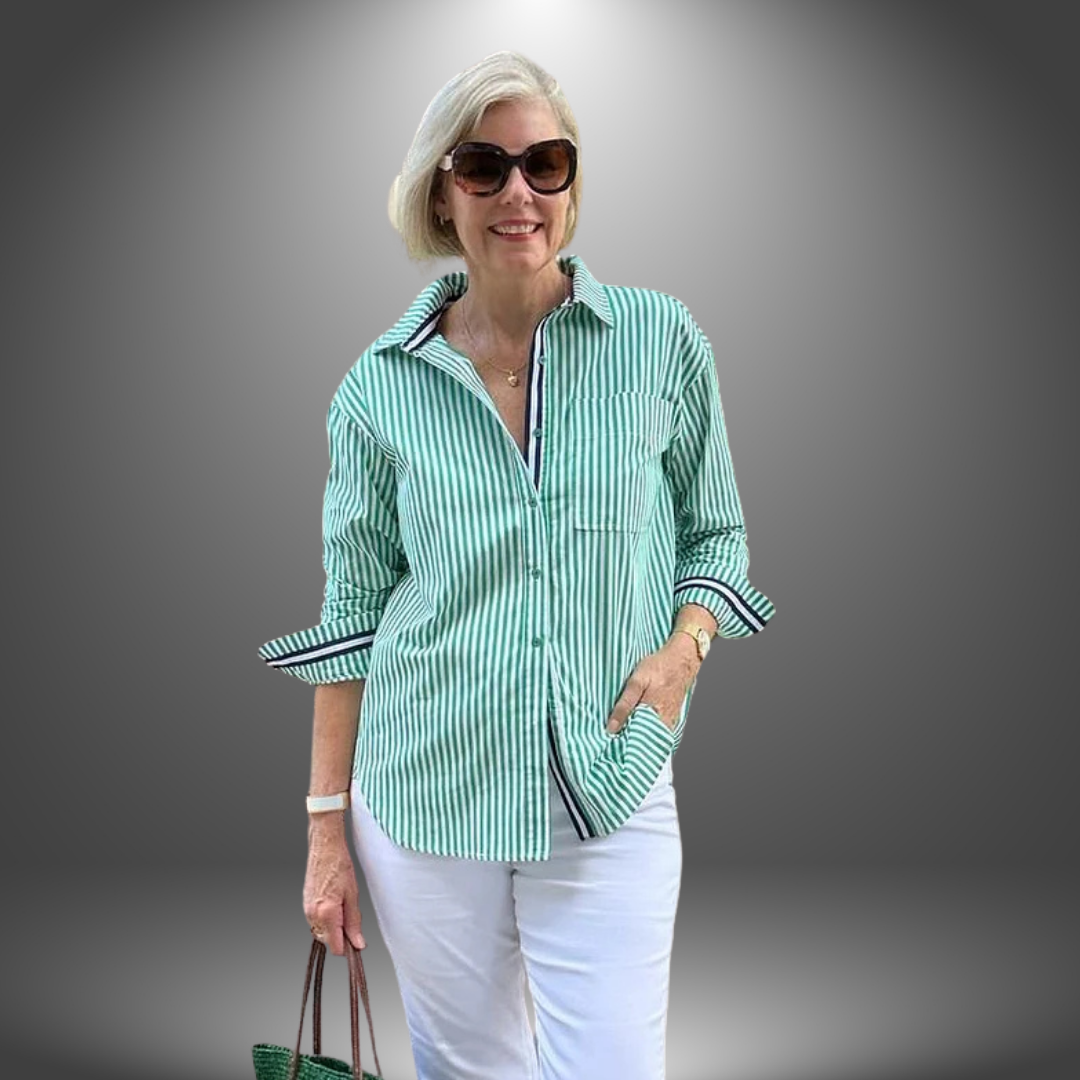 Camicia Lunga a Righe con Dettagli a Contrasto