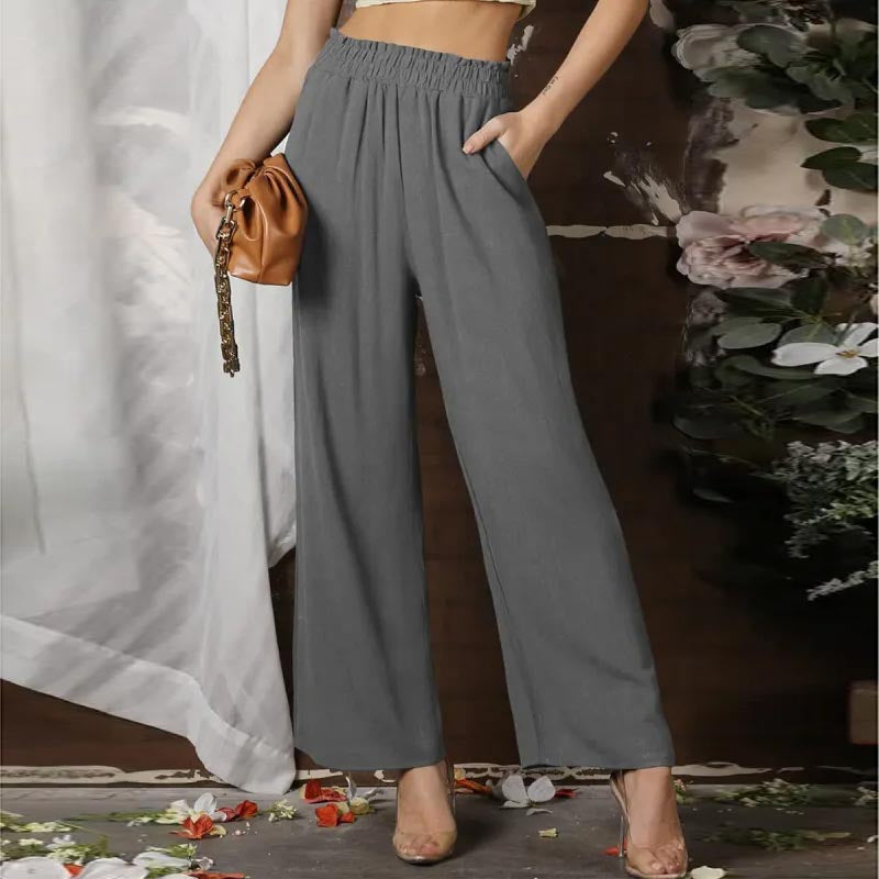 Pantaloni Palazzo Donna | Poliestere Effetto Lino | Vita Alta Ampia