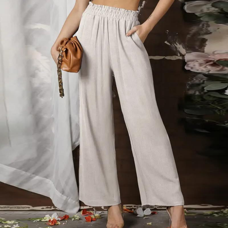 Pantaloni Palazzo Donna | Poliestere Effetto Lino | Vita Alta Ampia