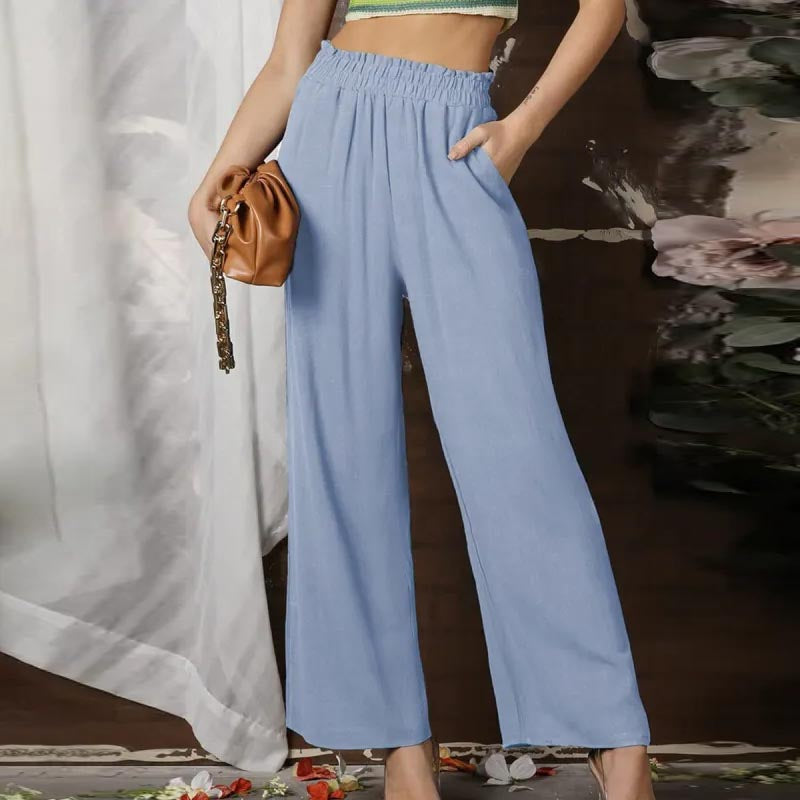 Pantaloni Palazzo Donna | Poliestere Effetto Lino | Vita Alta Ampia