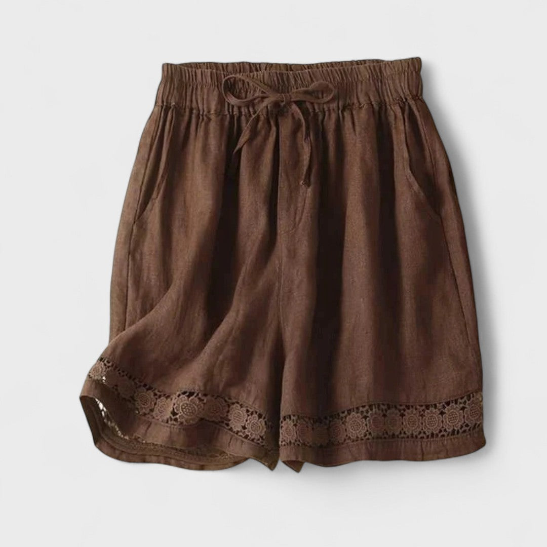 Shorts in lino con pizzo
