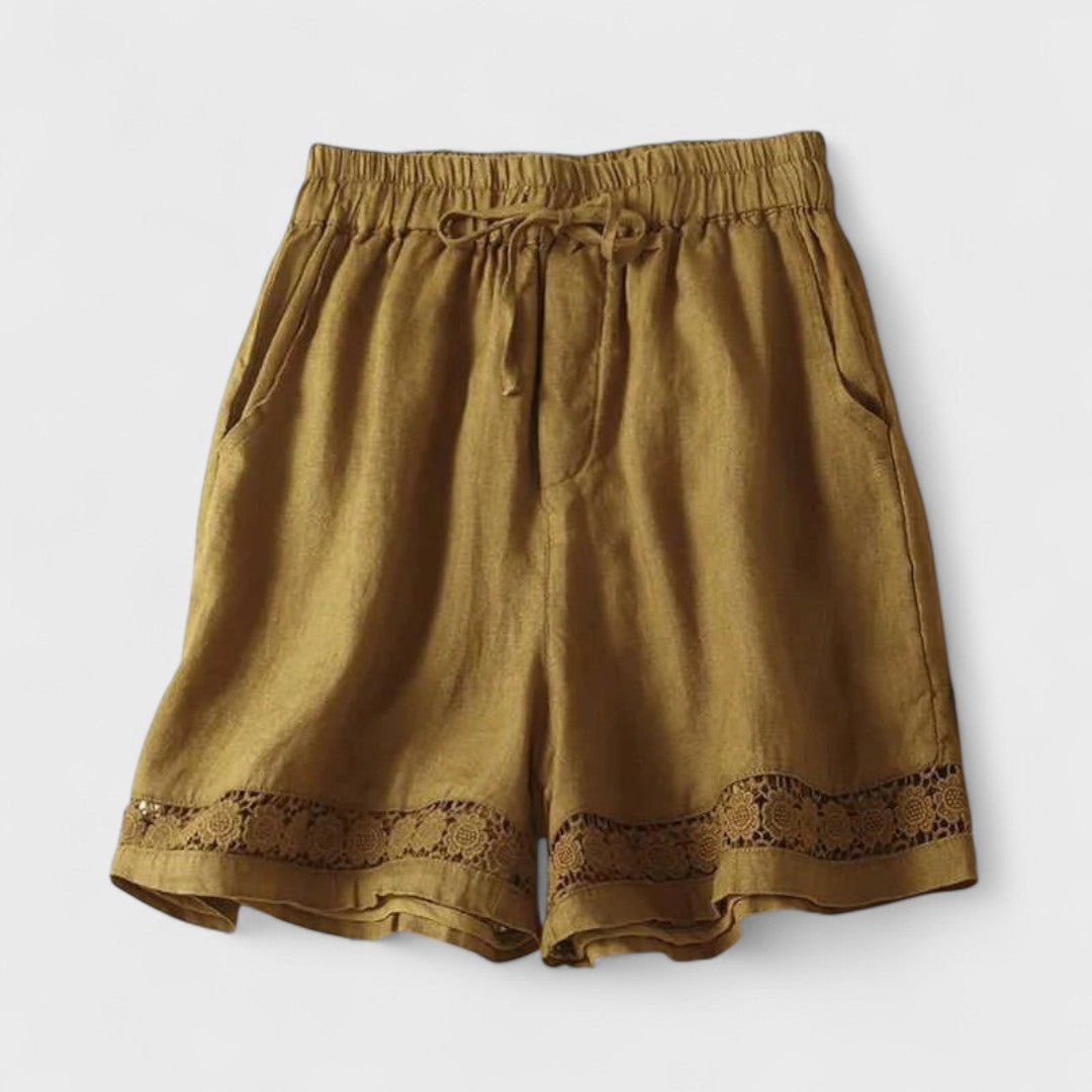 Shorts in lino con pizzo