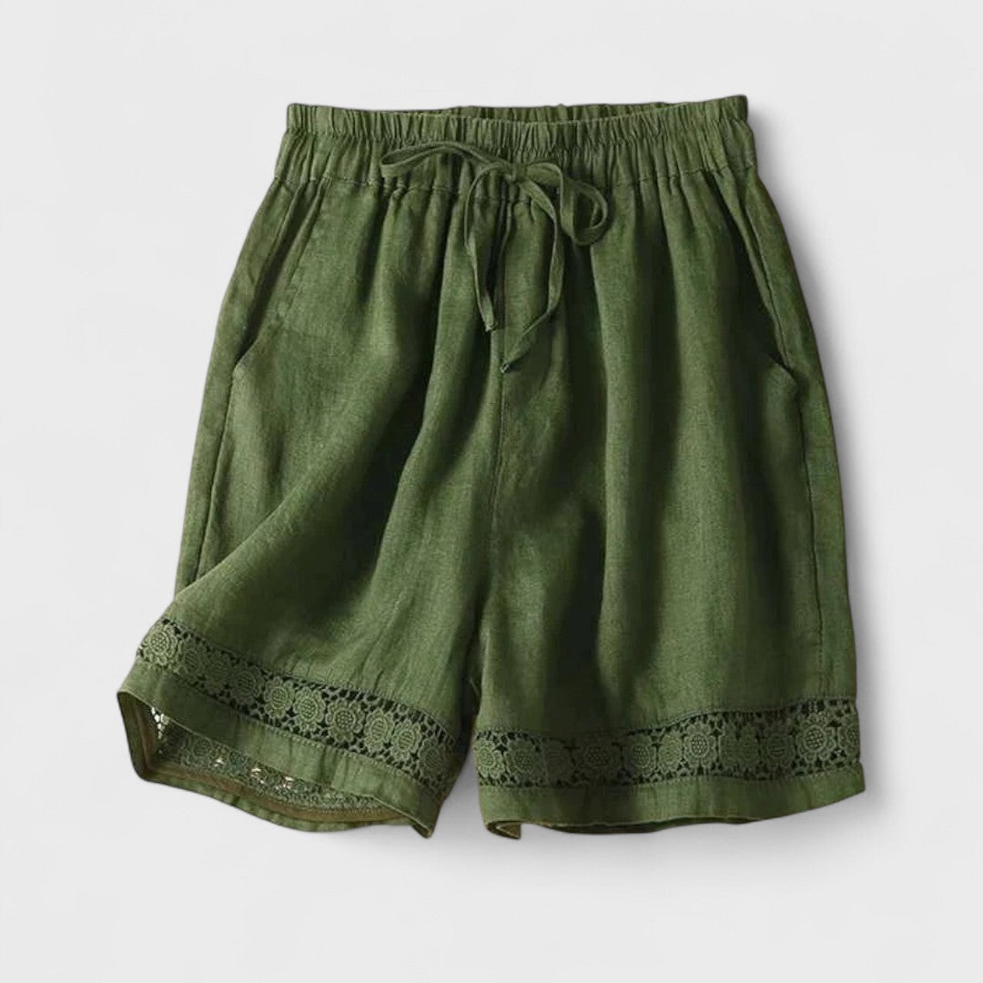 Shorts in lino con pizzo