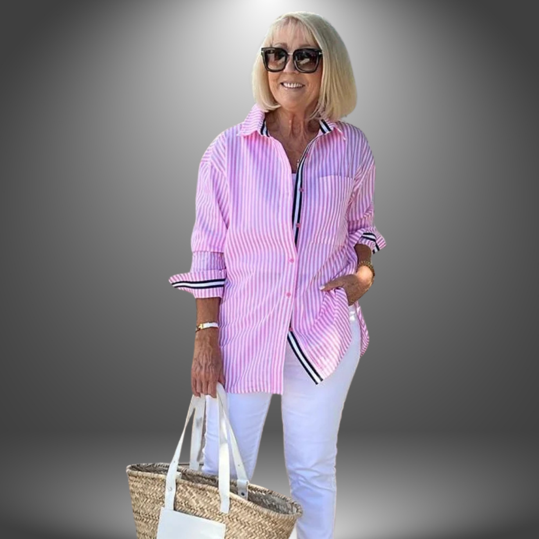 Camicia Lunga a Righe con Dettagli a Contrasto
