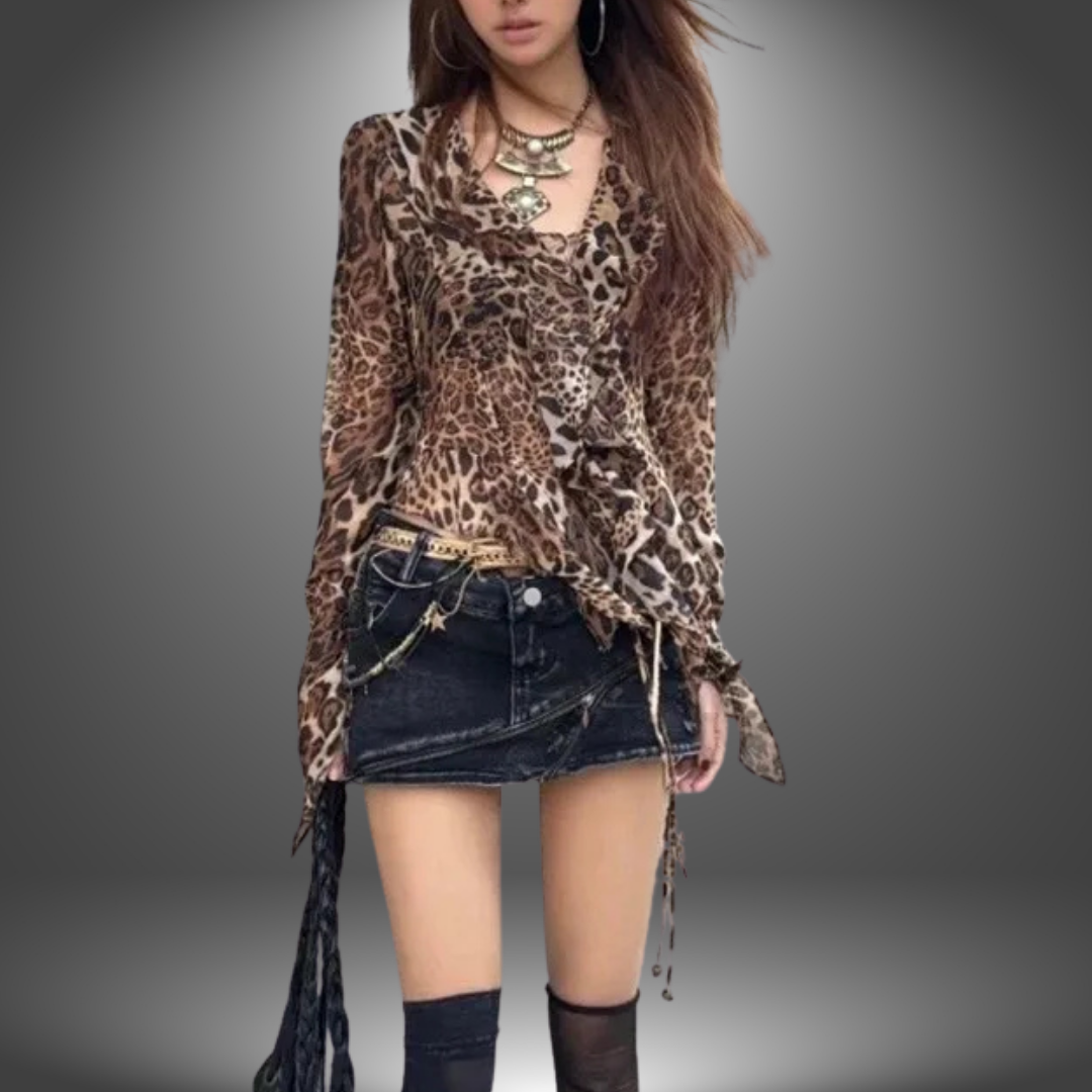 Top Leopardato con Volant