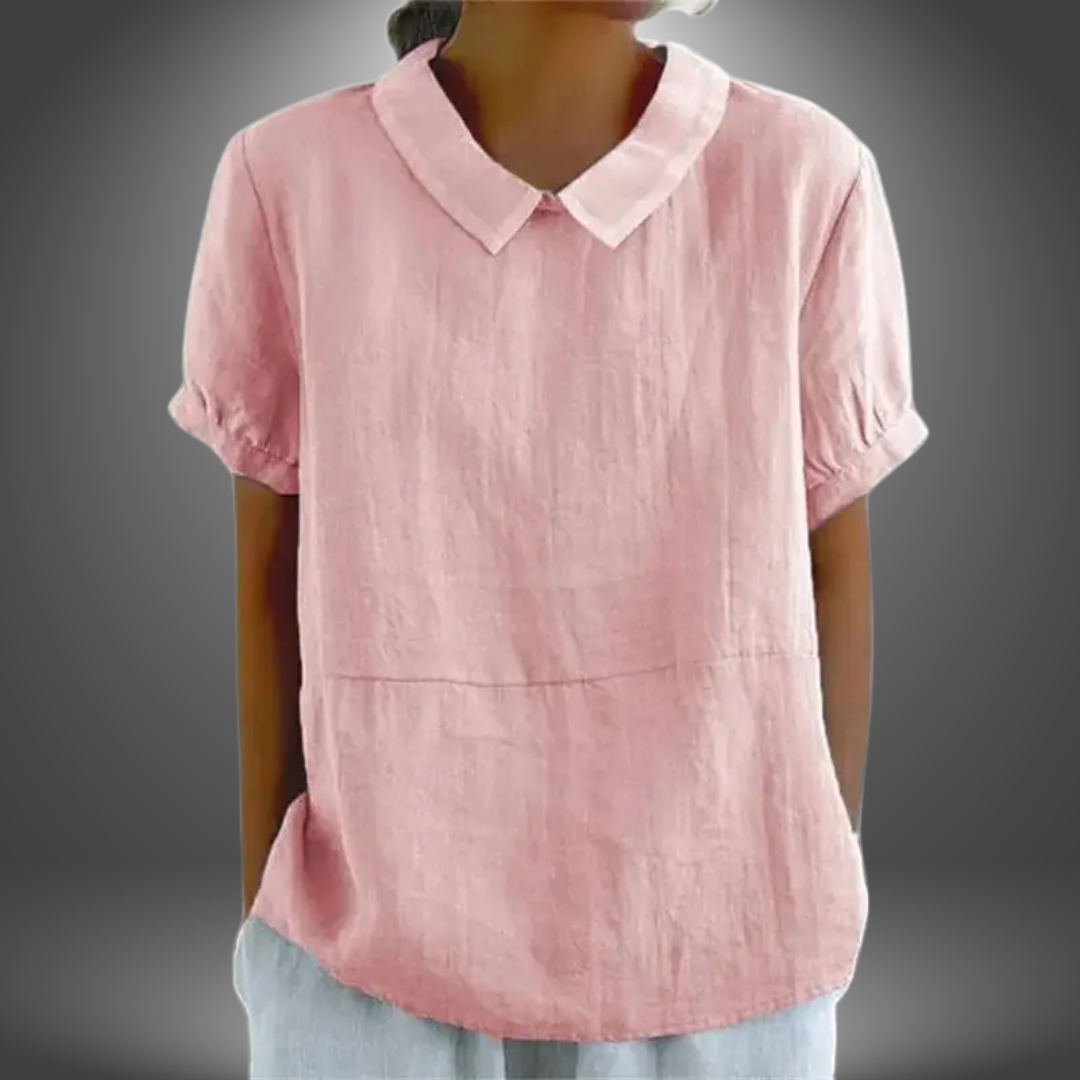 Blusa in Lino con Colletto Tondo