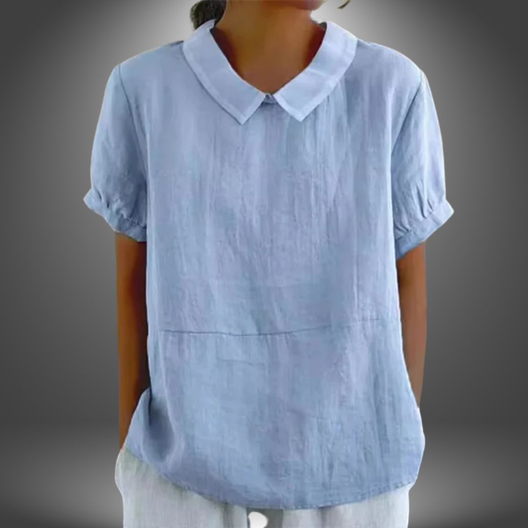 Blusa in Lino con Colletto Tondo