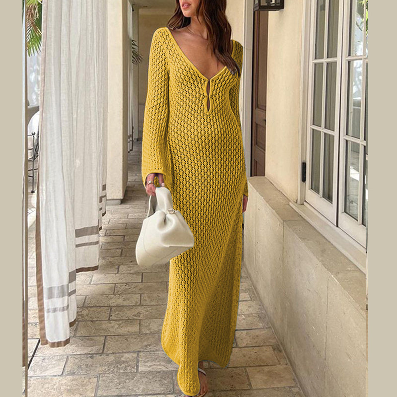Abito Lungo in Maglia Crochet | Eleganza Bohémien | Perfetto per Look Estivi Chic