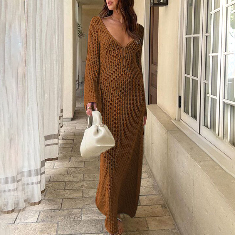 Abito Lungo in Maglia Crochet | Eleganza Bohémien | Perfetto per Look Estivi Chic