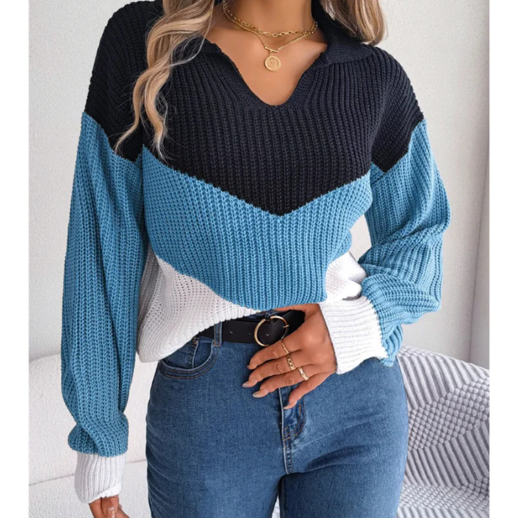 Maglione a Blocchi di Colore | Scollo a V | Morbido e Trendy