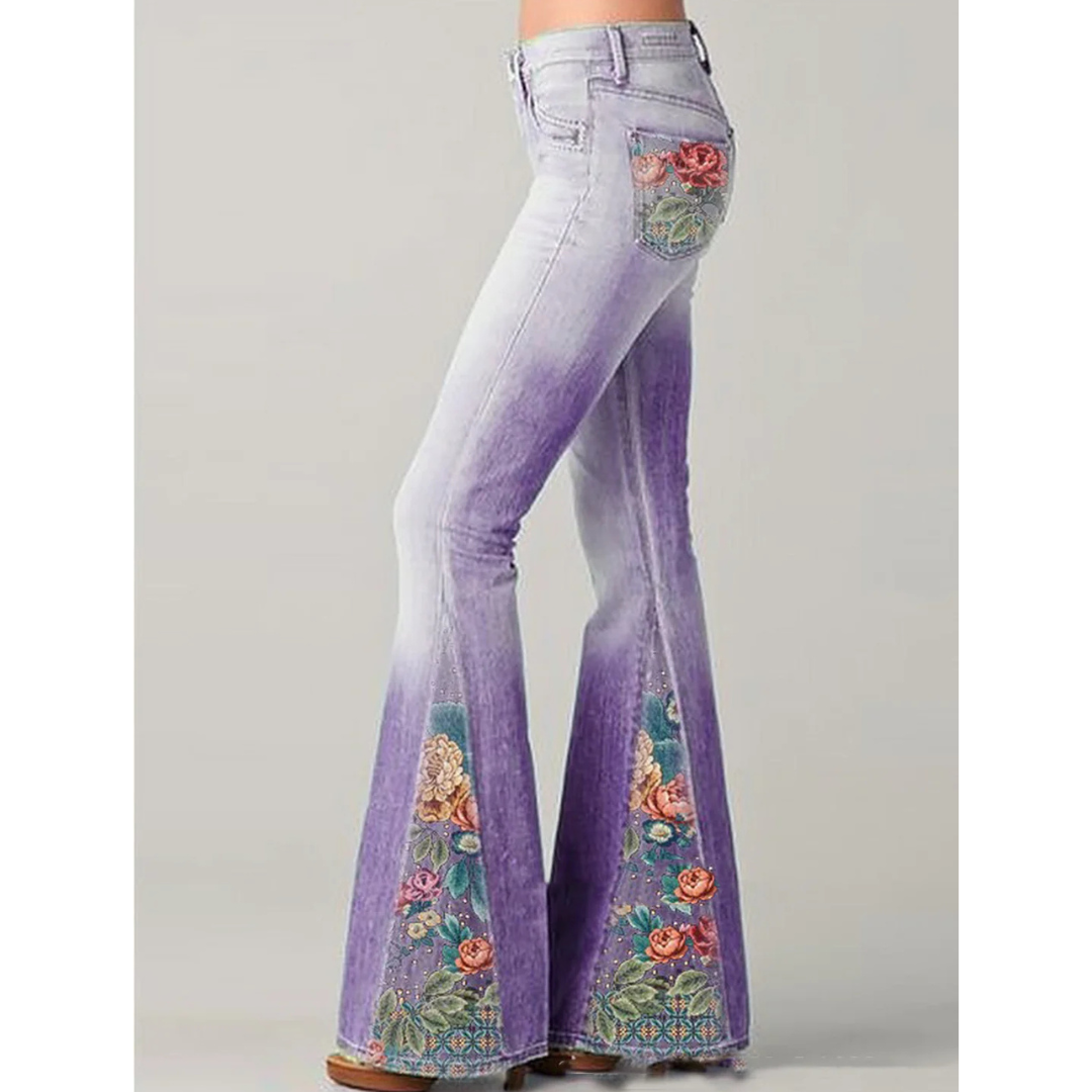 Jeans a Zampa Ricamati | Vita Alta | Stile Boho-Chic