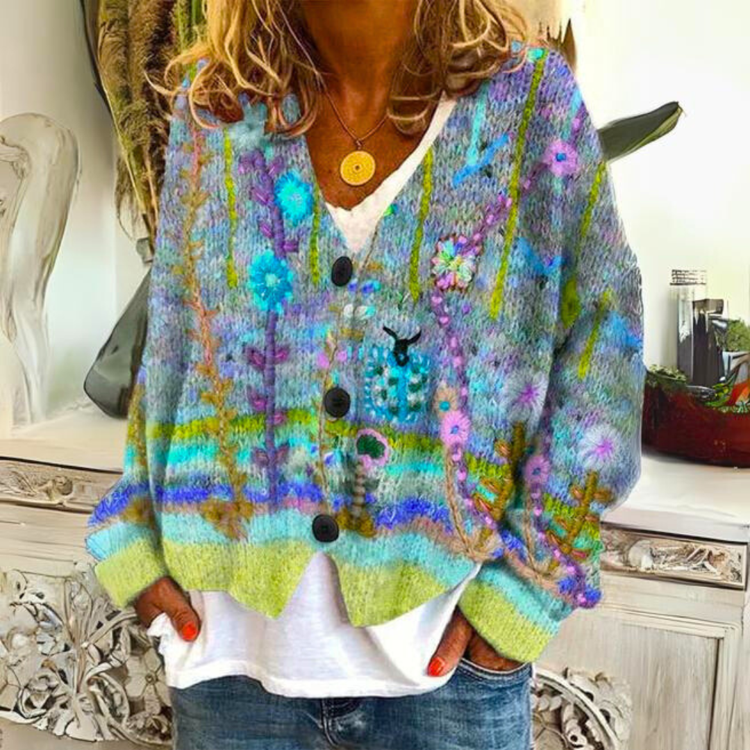 Cardigan floreale a maglia