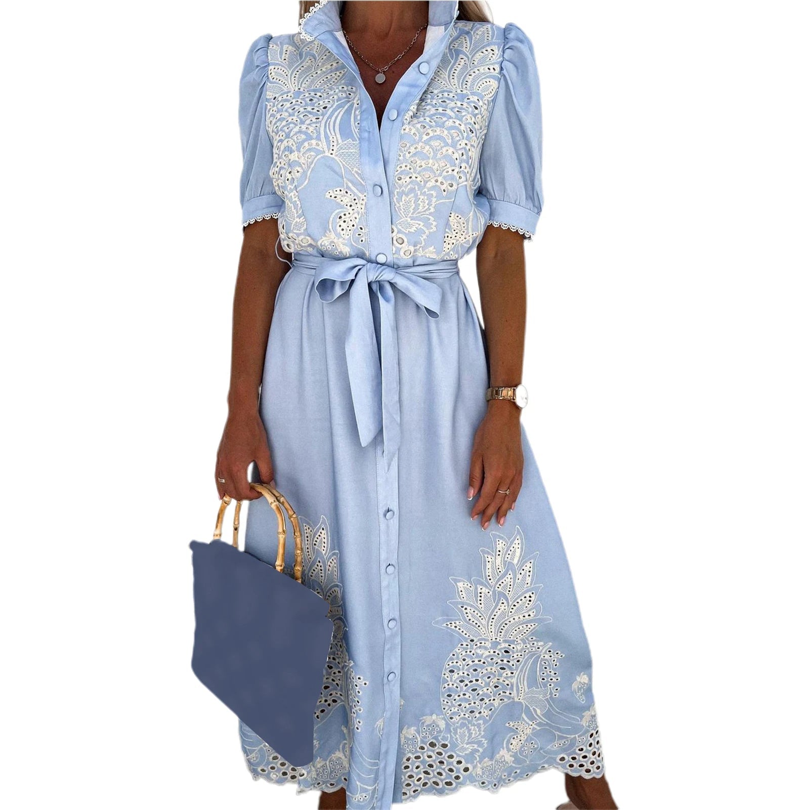 Abito Midi Ricamato con Cintura | Eleganza Romantica e Stile Raffinato