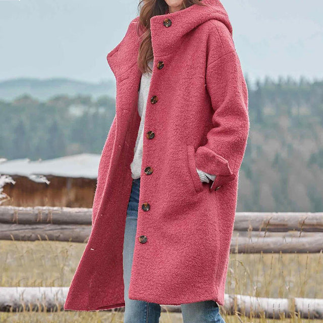 Cappotto Lungo Donna | Lana Sintetica | Taglio Classico con Bottoni