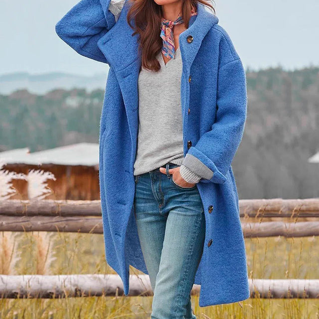 Cappotto Lungo Donna | Lana Sintetica | Taglio Classico con Bottoni