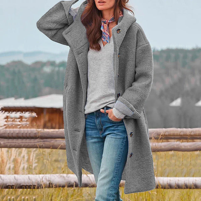 Cappotto Lungo Donna | Lana Sintetica | Taglio Classico con Bottoni