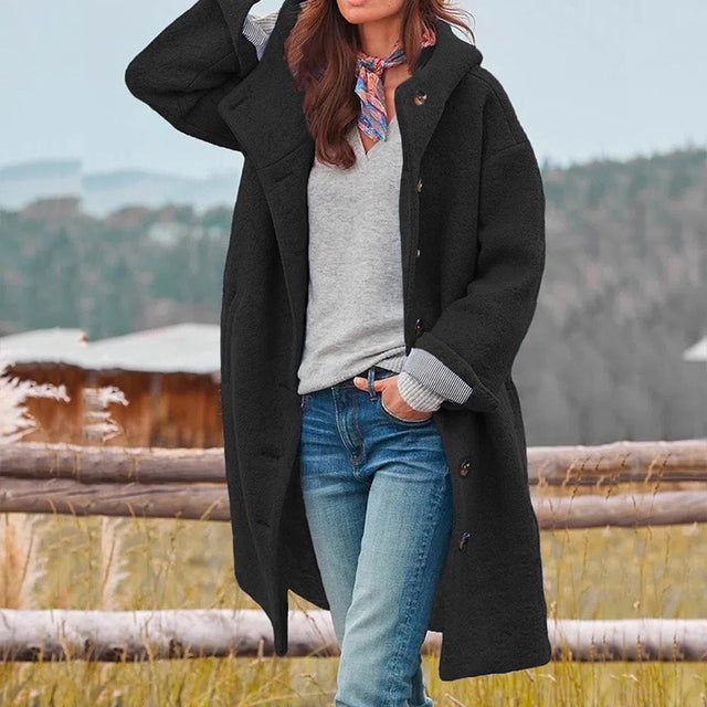 Cappotto Lungo Donna | Lana Sintetica | Taglio Classico con Bottoni