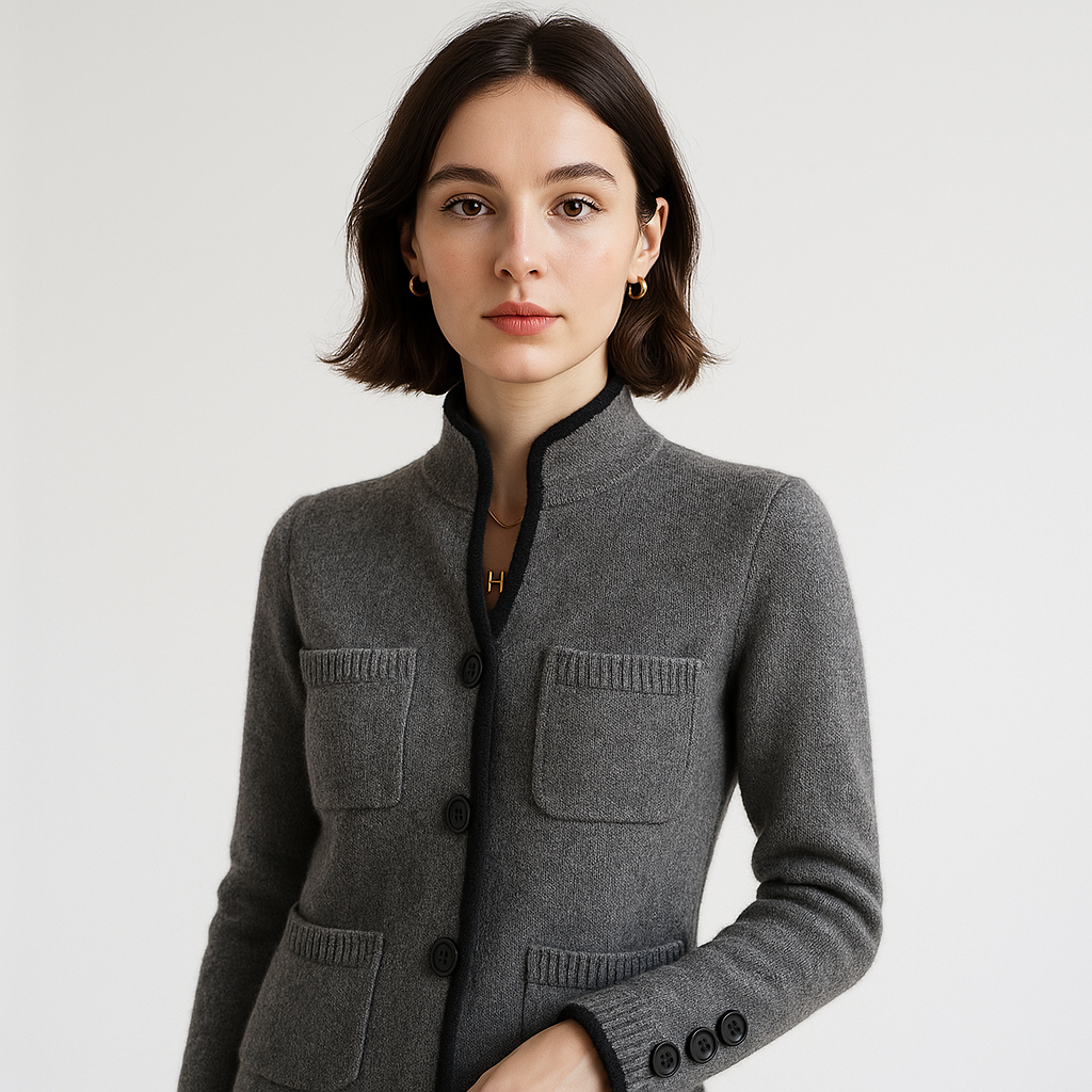 Cardigan Elegante con Collo Coreano | Acrilico | Stile Strutturato e Raffinato