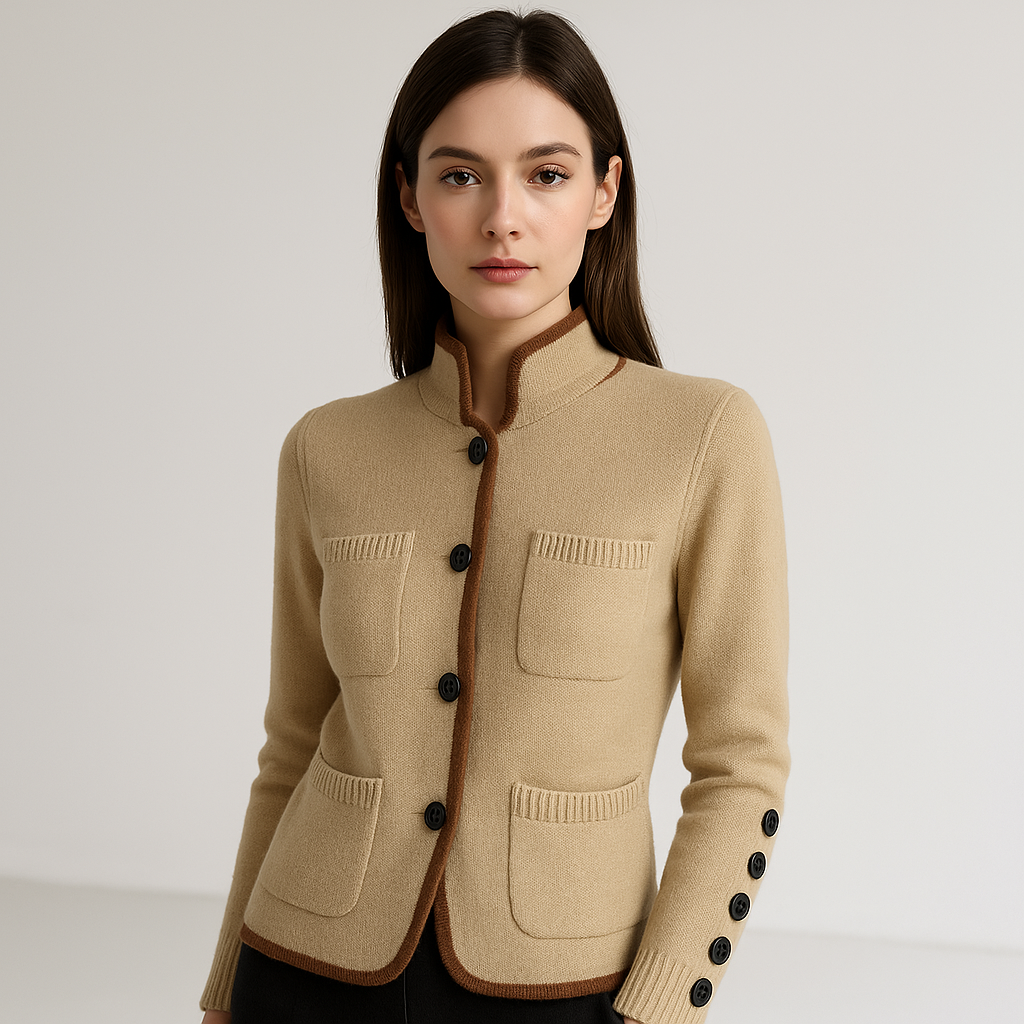 Cardigan Elegante con Collo Coreano | Acrilico | Stile Strutturato e Raffinato
