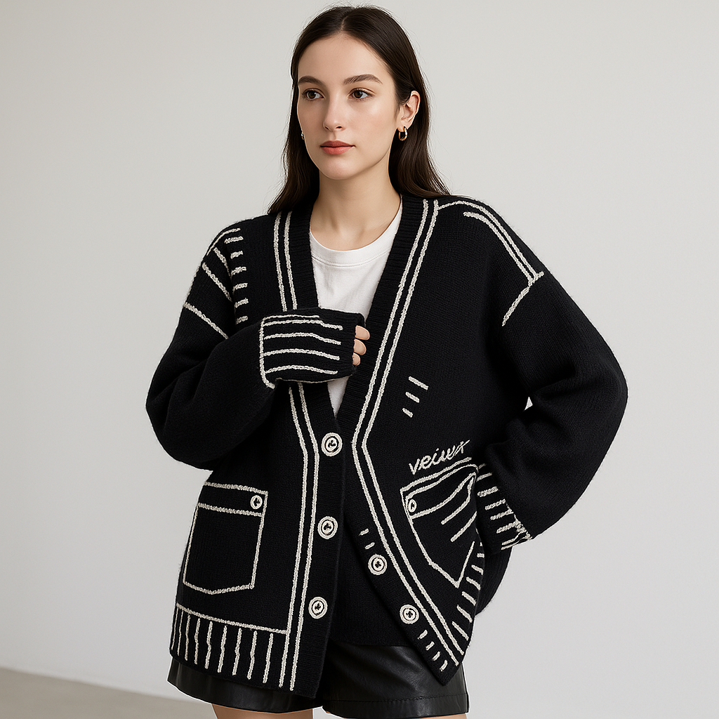 Cardigan Grafico Oversize | Acrilico | Moderno e Creativo