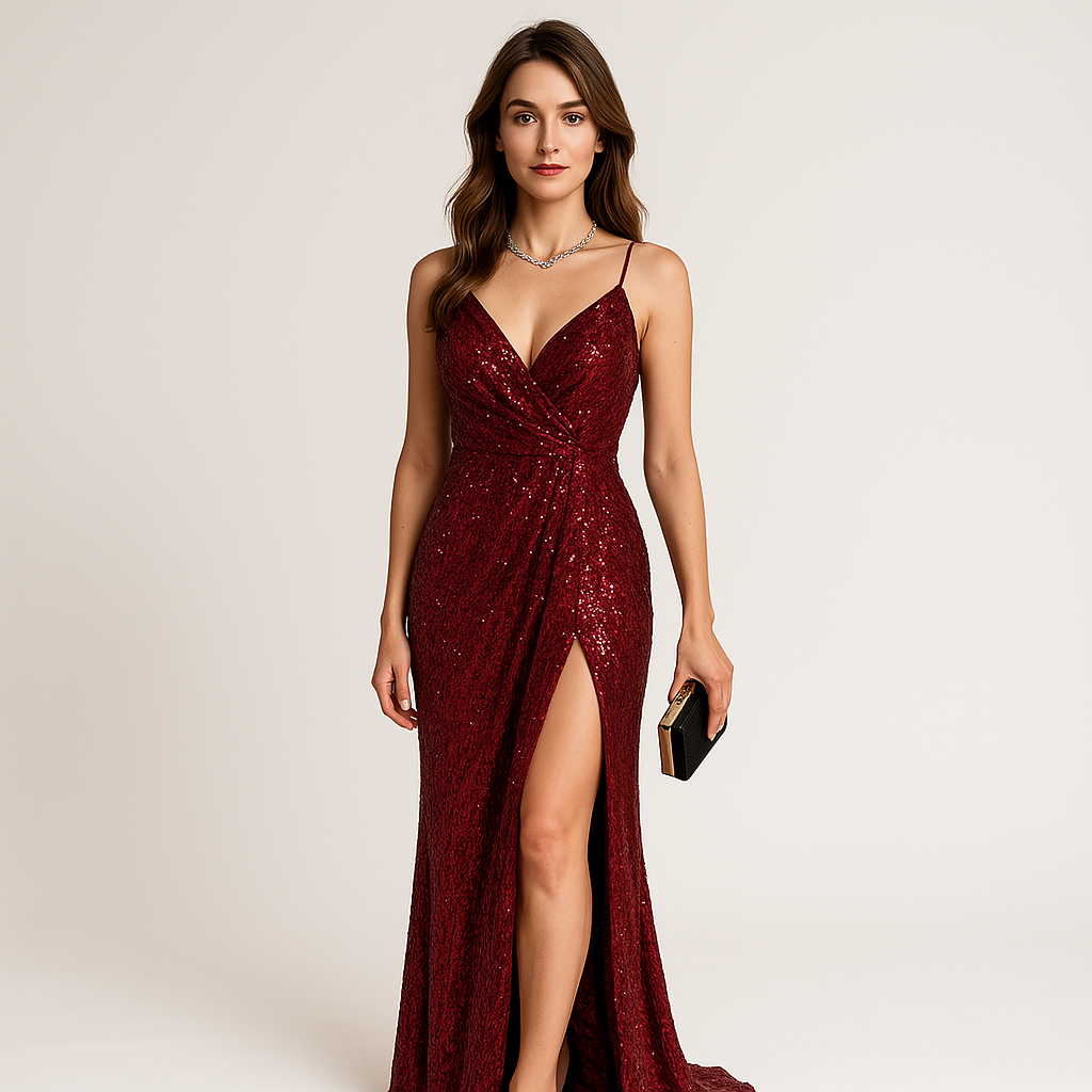 Abito Lungo con Paillettes | Poliestere | Eleganza da Sera