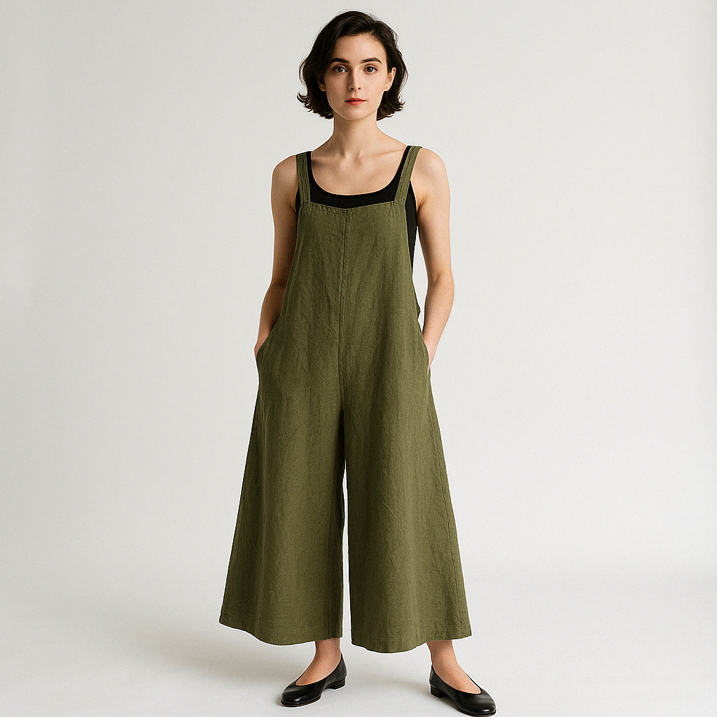 Salopette in Lino | Verde Oliva | Leggera e Traspirante