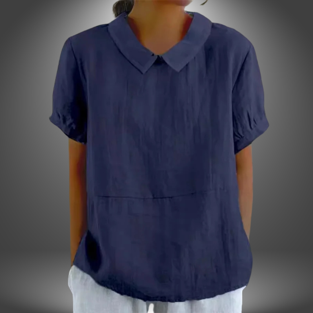 Blusa in Lino con Colletto Tondo