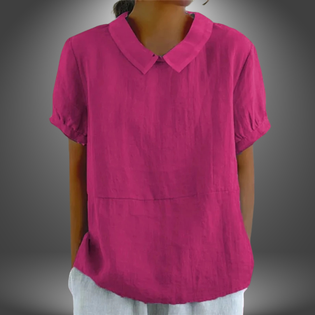 Blusa in Lino con Colletto Tondo