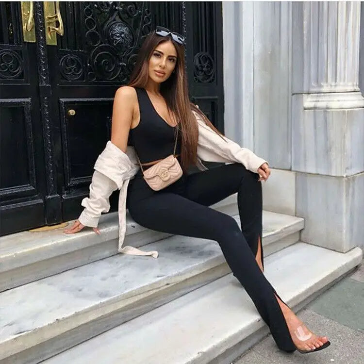 Leggings Eleganti Donna | Poliestere-Elastan | Spacco Frontale alla Caviglia