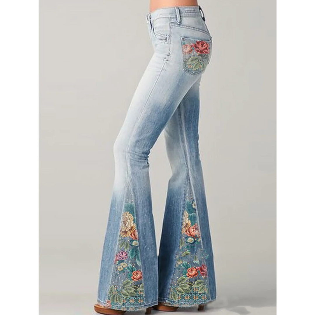 Jeans a Zampa Ricamati | Vita Alta | Stile Boho-Chic