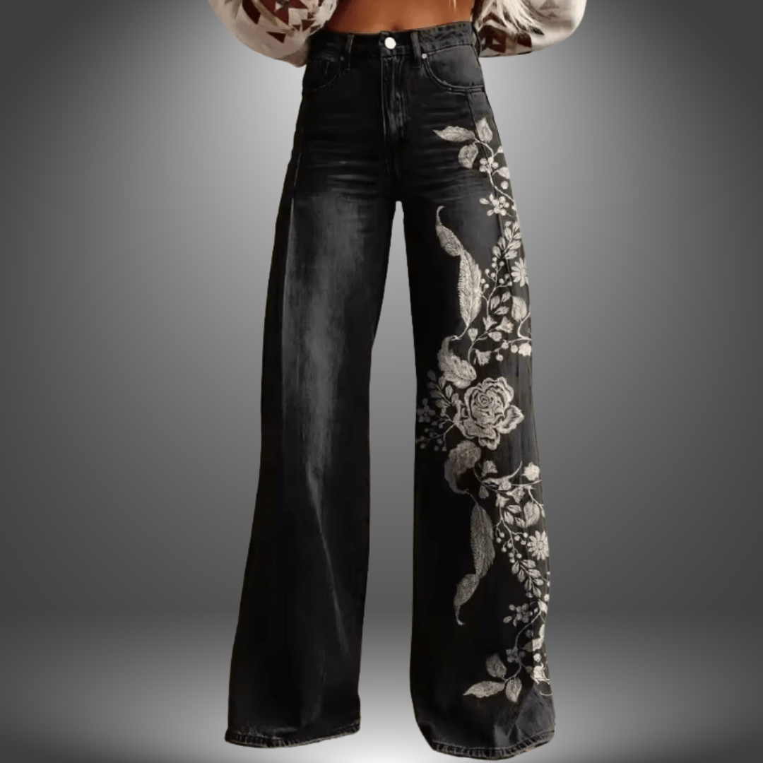 Jeans Floreali a Gamba Larga