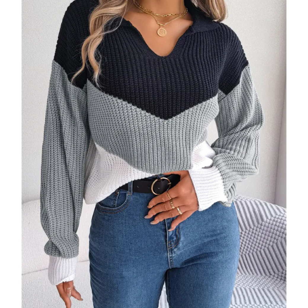 Maglione a Blocchi di Colore | Scollo a V | Morbido e Trendy