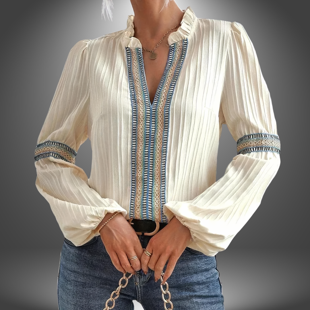 Blusa Plissettata con Ricami Decorativi