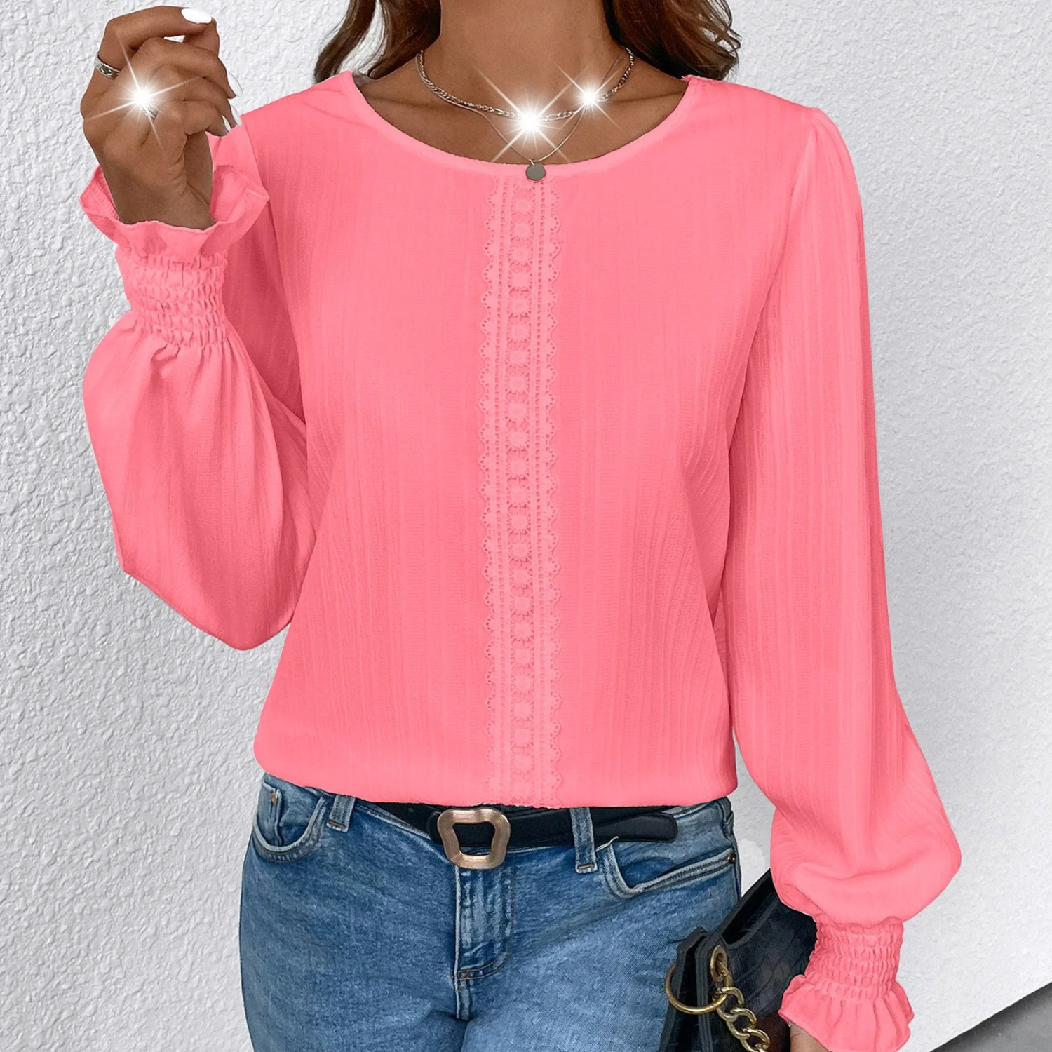 Blusa Elegante con Dettagli in Pizzo